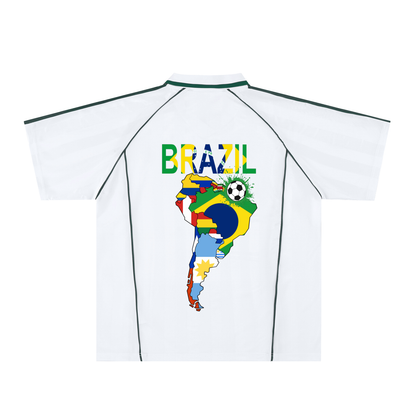 Brazil Flag Themed Graphic Shadow Stripe Collared Soccer Unisex Jersey