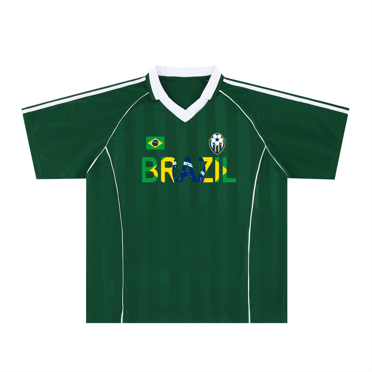 Brazil Flag Themed Graphic Shadow Stripe Collared Soccer Unisex Jersey