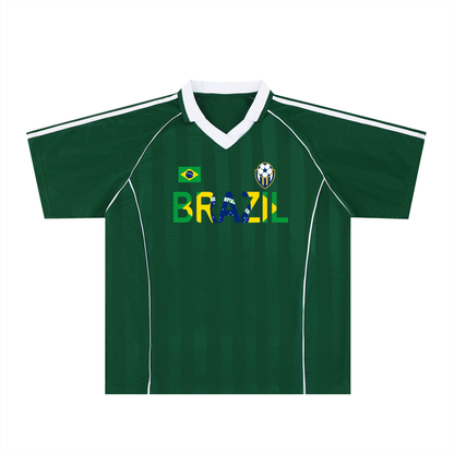 Brazil Flag Themed Graphic Shadow Stripe Collared Soccer Unisex Jersey