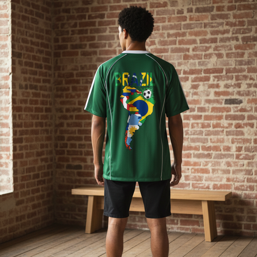 Brazil Flag Themed Graphic Shadow Stripe Collared Soccer Unisex Jersey