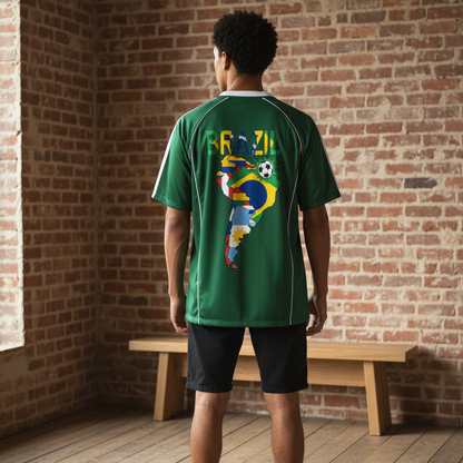 Brazil Flag Themed Graphic Shadow Stripe Collared Soccer Unisex Jersey