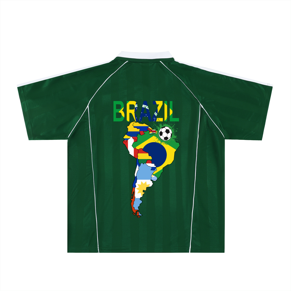 Brazil Flag Themed Graphic Shadow Stripe Collared Soccer Unisex Jersey