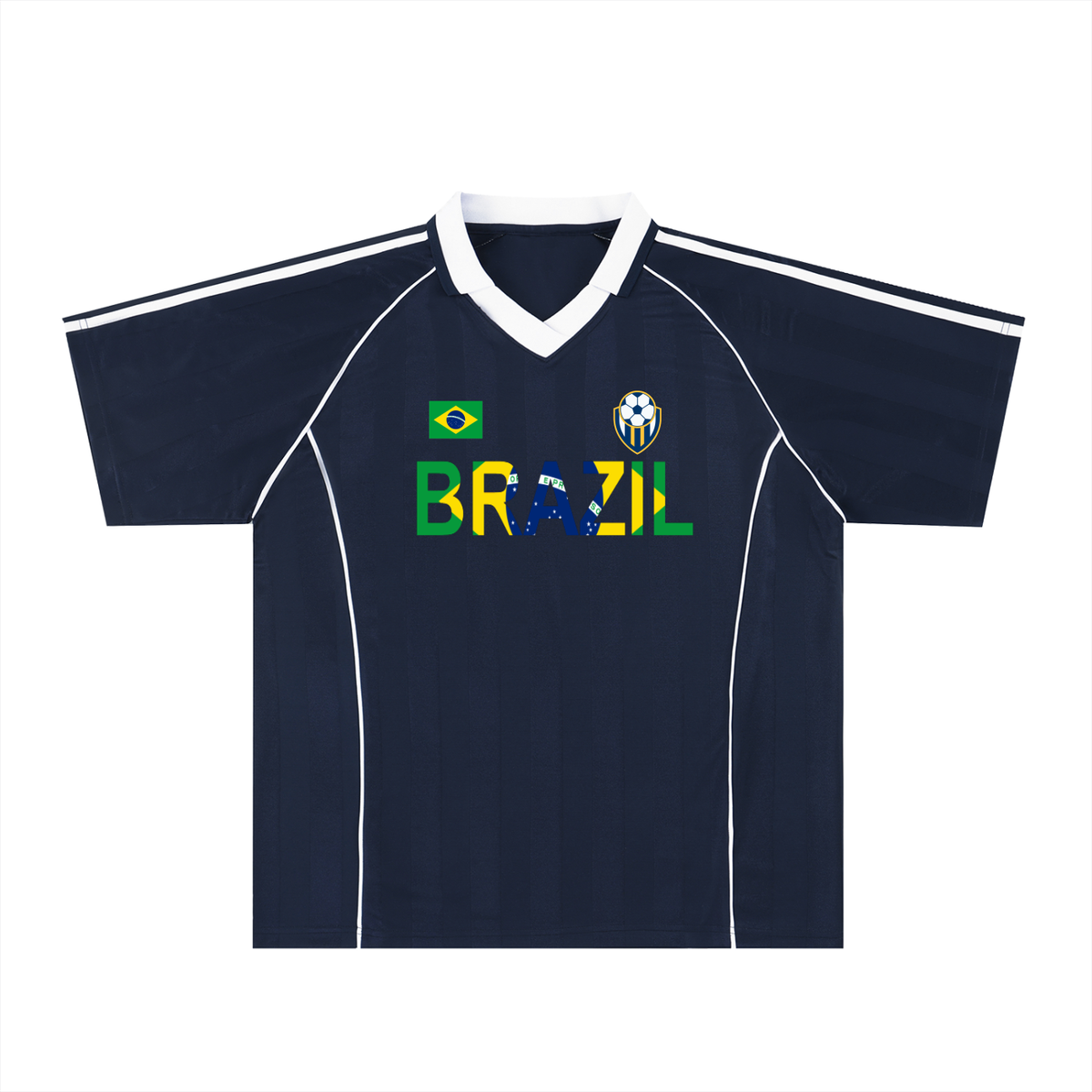 Brazil Flag Themed Graphic Shadow Stripe Collared Soccer Unisex Jersey