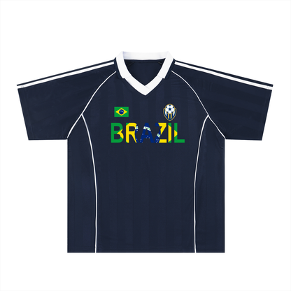 Brazil Flag Themed Graphic Shadow Stripe Collared Soccer Unisex Jersey