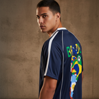 Brazil Flag Themed Graphic Shadow Stripe Collared Soccer Unisex Jersey