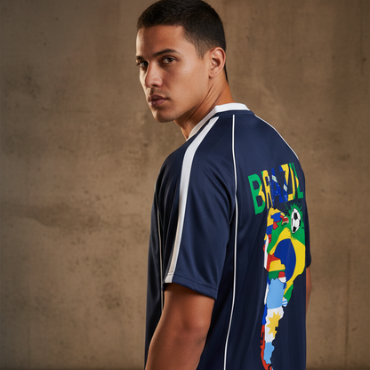Brazil Flag Themed Graphic Shadow Stripe Collared Soccer Unisex Jersey