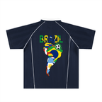 Brazil Flag Themed Graphic Shadow Stripe Collared Soccer Unisex Jersey