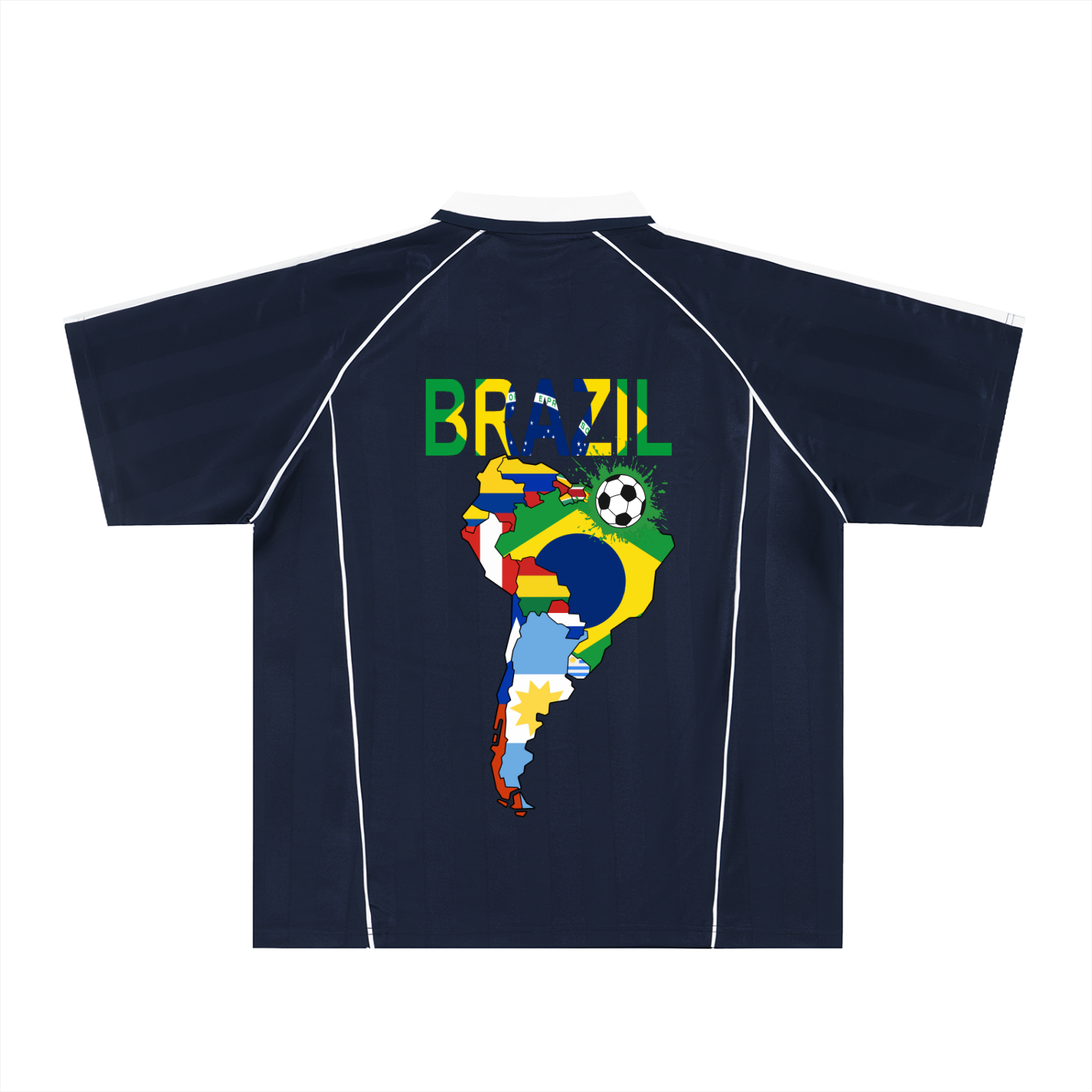 Brazil Flag Themed Graphic Shadow Stripe Collared Soccer Unisex Jersey