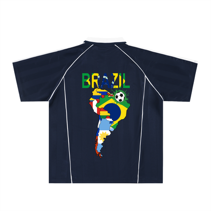 Brazil Flag Themed Graphic Shadow Stripe Collared Soccer Unisex Jersey