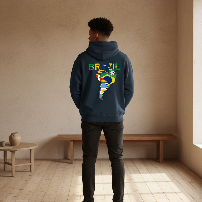Brazil Flag Themed Graphic Unisex  Oversize Fleeced Hoodie