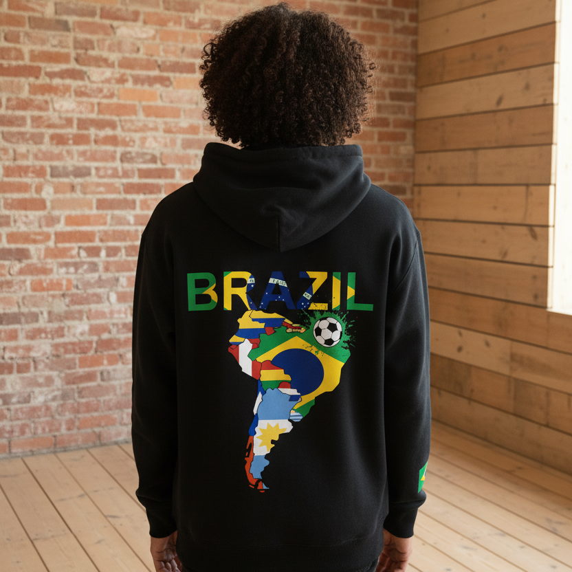 Brazil Flag Themed Graphic Unisex  Oversize Fleeced Hoodie