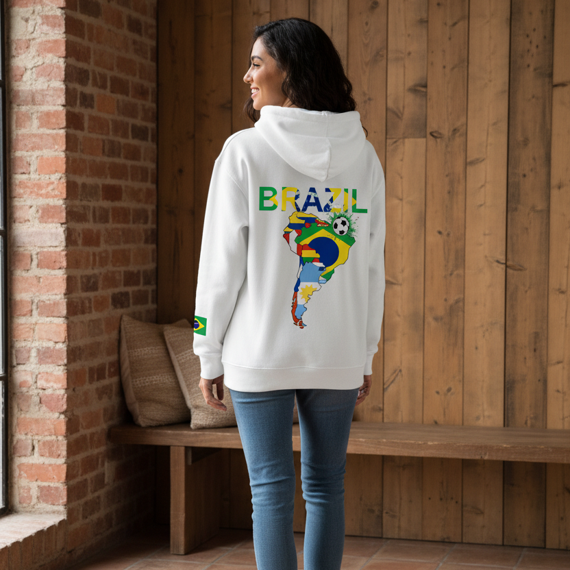 Brazil Flag Themed Graphic Unisex  Oversize Fleeced Hoodie