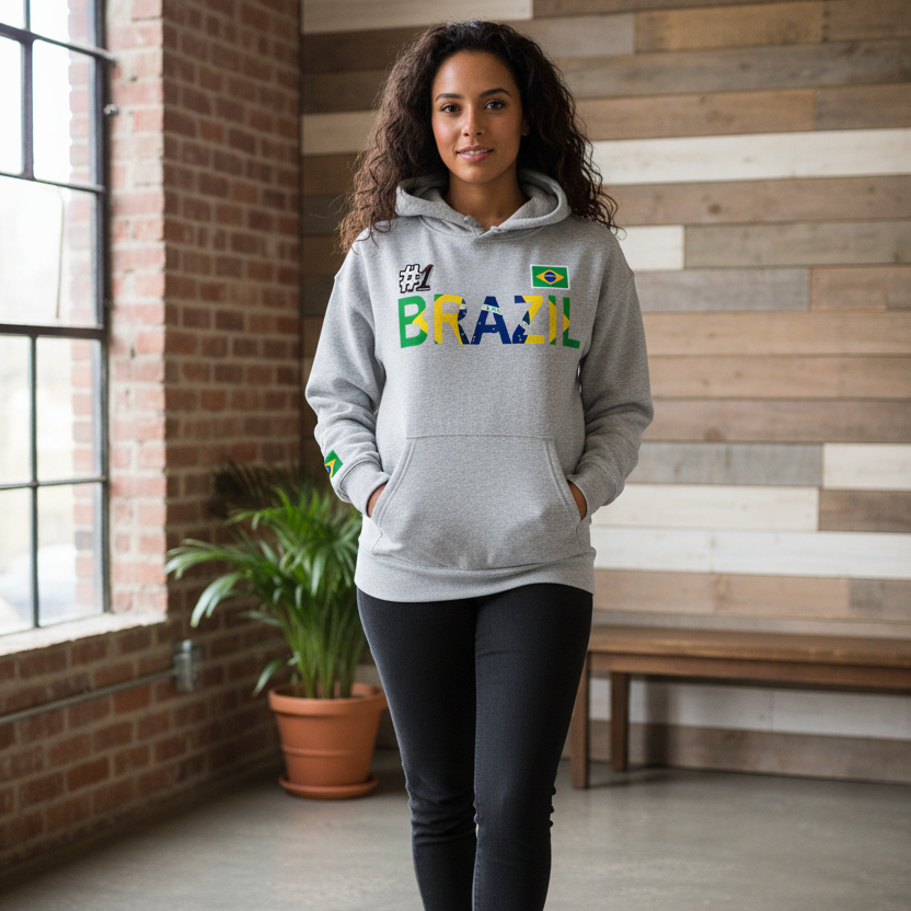 Brazil Flag Themed Graphic Unisex  Oversize Fleeced Hoodie