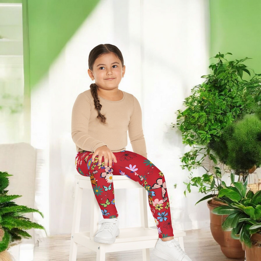 Colorful Floral Kids Leggings - Playful Butterfly & Flower Design