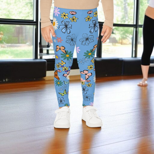 Colorful Floral Kids Leggings - Playful Butterfly & Flower Design