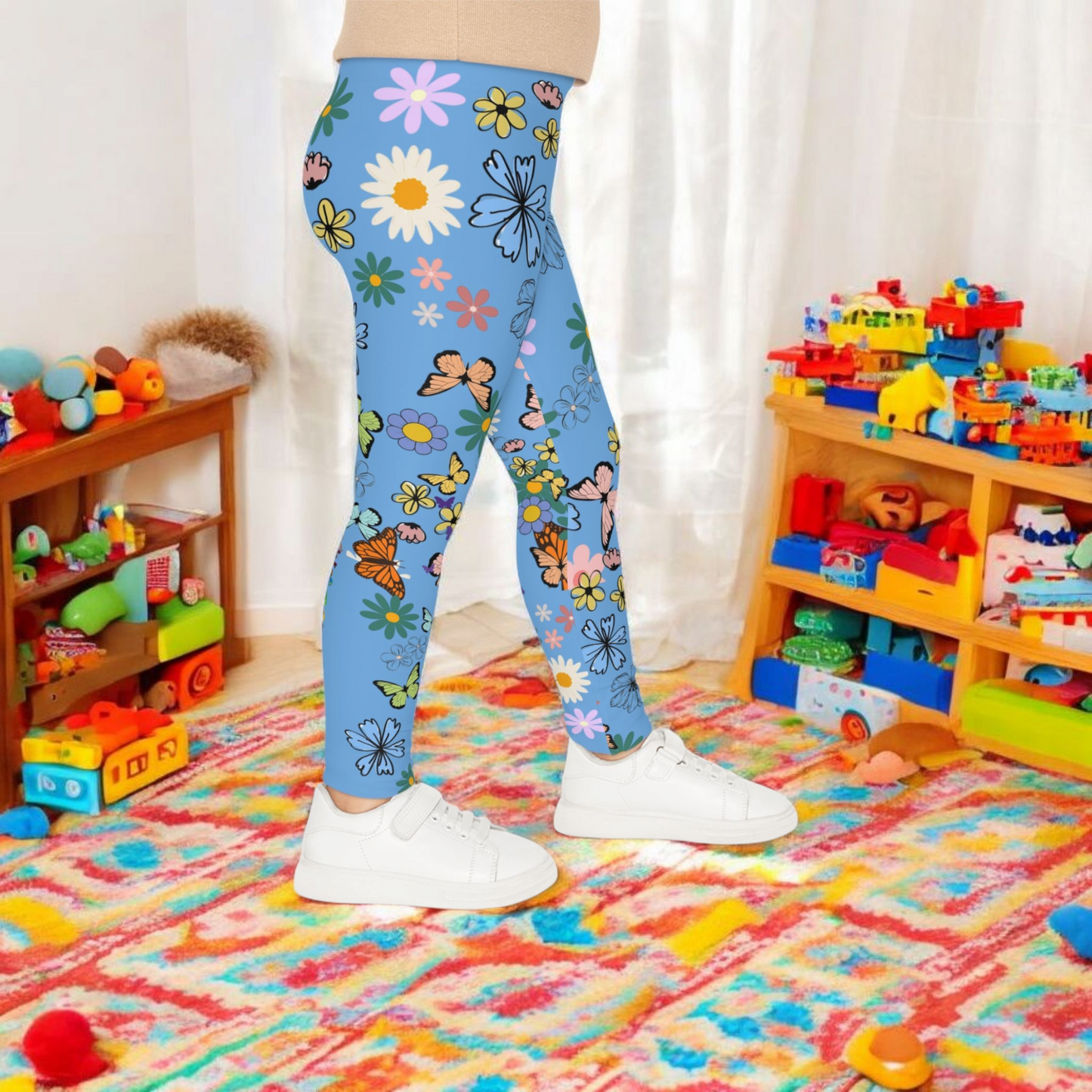 Colorful Floral Kids Leggings - Playful Butterfly & Flower Design