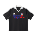 Dominican Republic Flag Themed Contrast Collar Striped Soccer Jersey