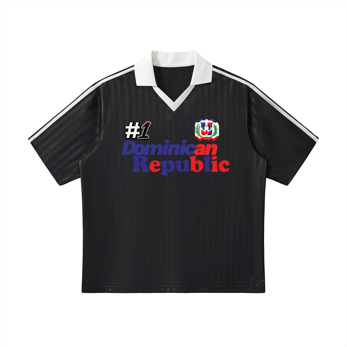Dominican Republic Flag Themed Contrast Collar Striped Soccer Jersey