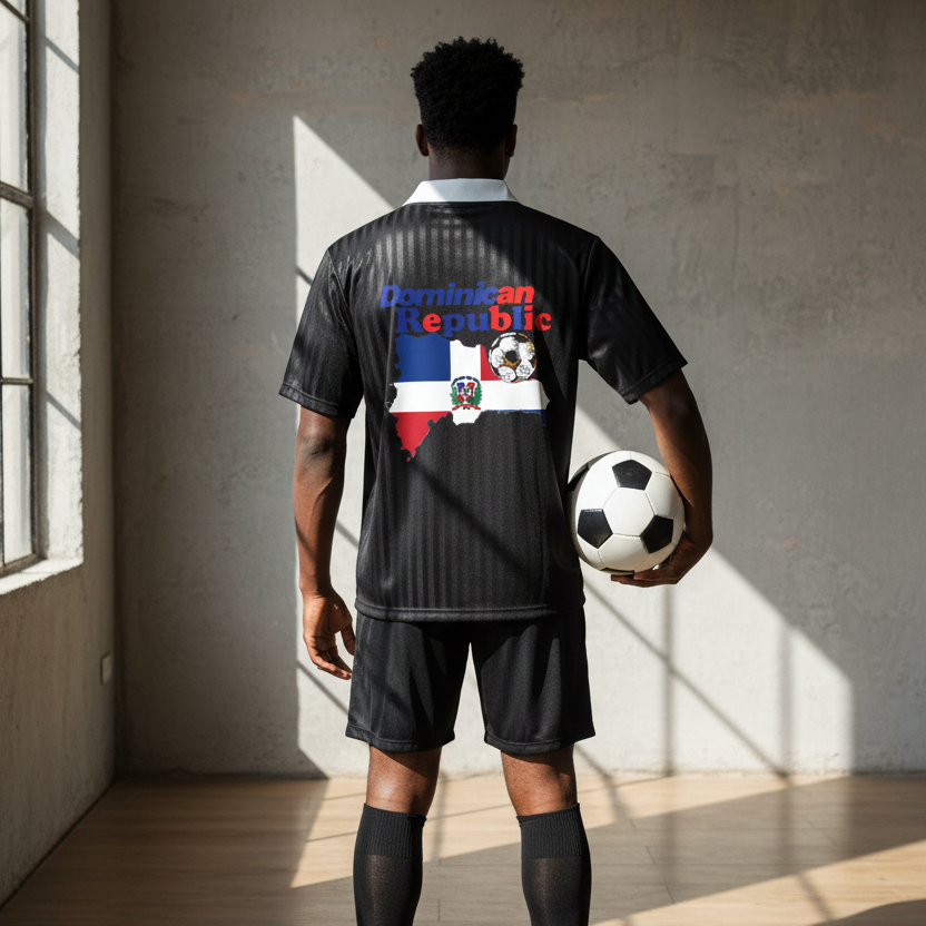 Dominican Republic Flag Themed Contrast Collar Striped Soccer Jersey