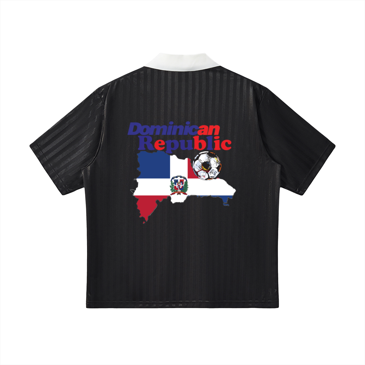 Dominican Republic Flag Themed Contrast Collar Striped Soccer Jersey