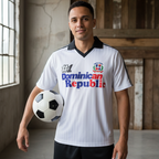 Dominican Republic Flag Themed Contrast Collar Striped Soccer Jersey
