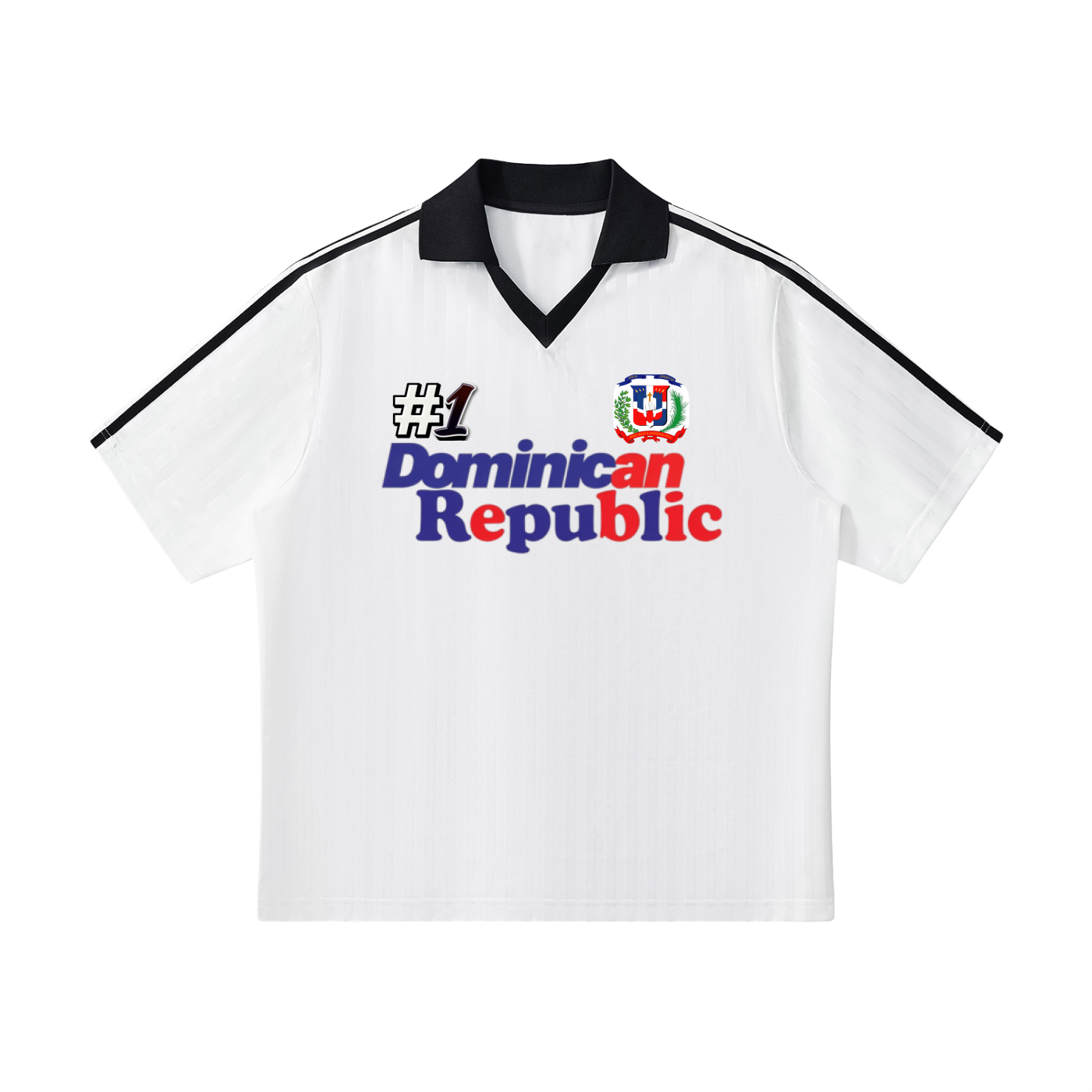 Dominican Republic Flag Themed Contrast Collar Striped Soccer Jersey