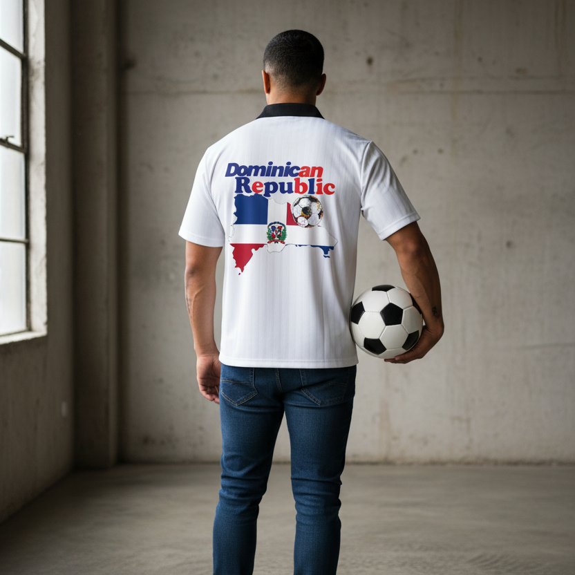 Dominican Republic Flag Themed Contrast Collar Striped Soccer Jersey