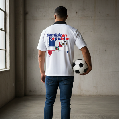 Dominican Republic Flag Themed Contrast Collar Striped Soccer Jersey