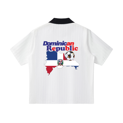 Dominican Republic Flag Themed Contrast Collar Striped Soccer Jersey
