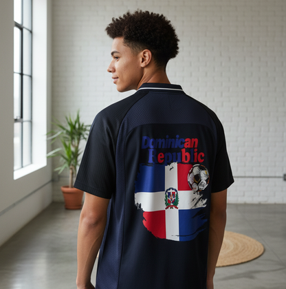 Dominican Republic Flag Themed Graphic Striped V-Neck Soccer Unisex Jersey