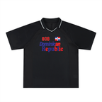 Dominican Republic Flag Themed Graphic Striped V-Neck Soccer Unisex Jersey
