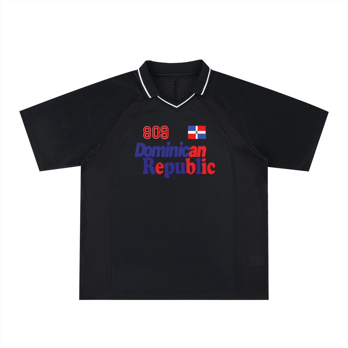 Dominican Republic Flag Themed Graphic Striped V-Neck Soccer Unisex Jersey