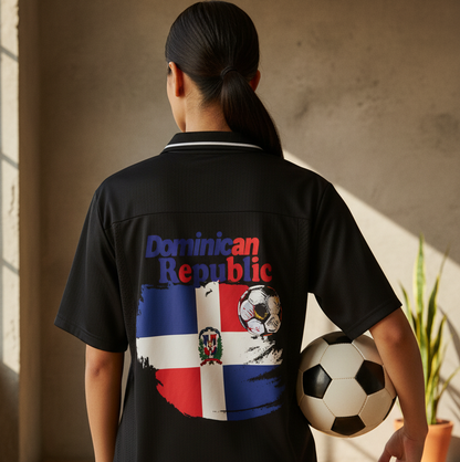 Dominican Republic Flag Themed Graphic Striped V-Neck Soccer Unisex Jersey