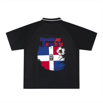Dominican Republic Flag Themed Graphic Striped V-Neck Soccer Unisex Jersey