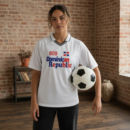 Dominican Republic Flag Themed Graphic Striped V-Neck Soccer Unisex Jersey
