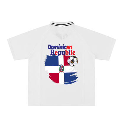 Dominican Republic Flag Themed Graphic Striped V-Neck Soccer Unisex Jersey