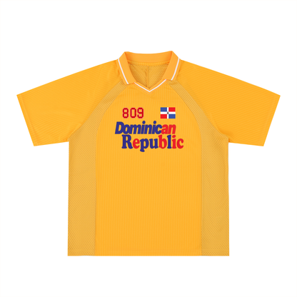 Dominican Republic Flag Themed Graphic Striped V-Neck Soccer Unisex Jersey