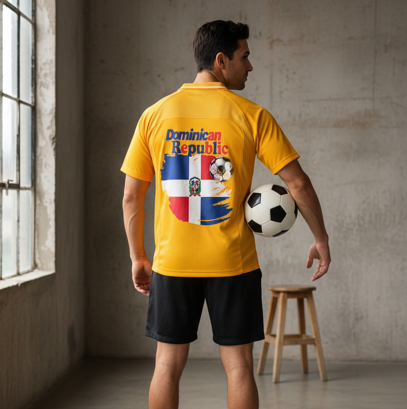 Dominican Republic Flag Themed Graphic Striped V-Neck Soccer Unisex Jersey