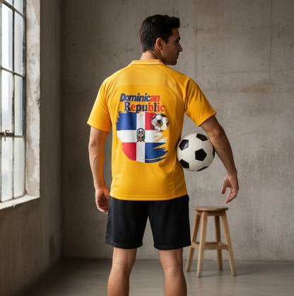 Dominican Republic Flag Themed Graphic Striped V-Neck Soccer Unisex Jersey