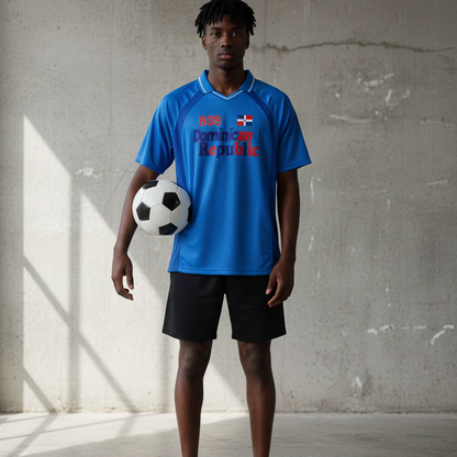 Dominican Republic Flag Themed Graphic Striped V-Neck Soccer Unisex Jersey
