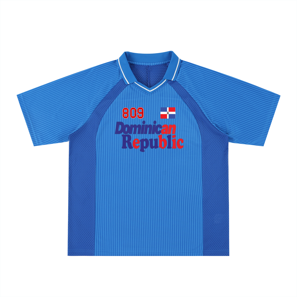 Dominican Republic Flag Themed Graphic Striped V-Neck Soccer Unisex Jersey