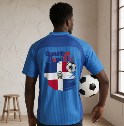 Dominican Republic Flag Themed Graphic Striped V-Neck Soccer Unisex Jersey