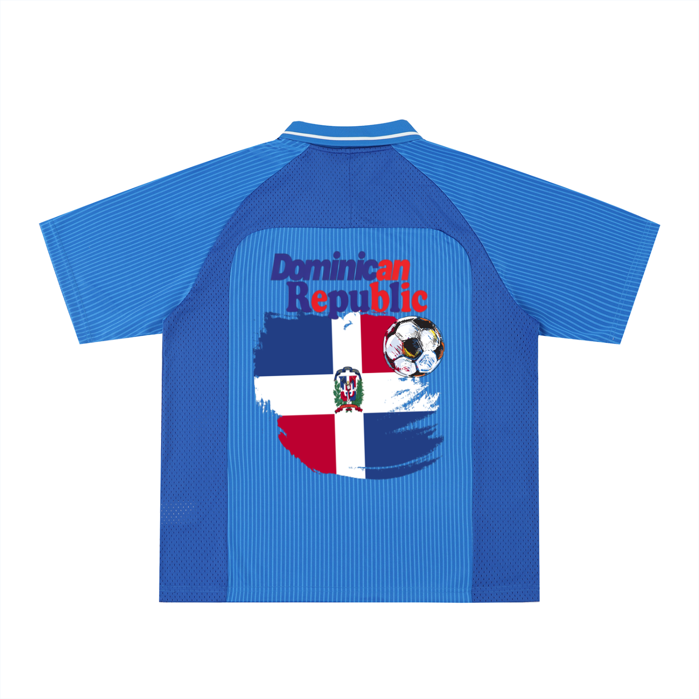Dominican Republic Flag Themed Graphic Striped V-Neck Soccer Unisex Jersey