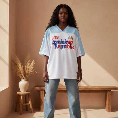 Dominican Republic Oversized Mesh V-Neck Soccer Jersey