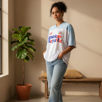 Dominican Republic Oversized Mesh V-Neck Soccer Jersey