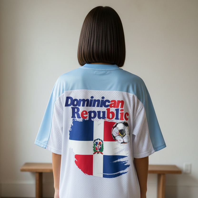 Dominican Republic Oversized Mesh V-Neck Soccer Jersey