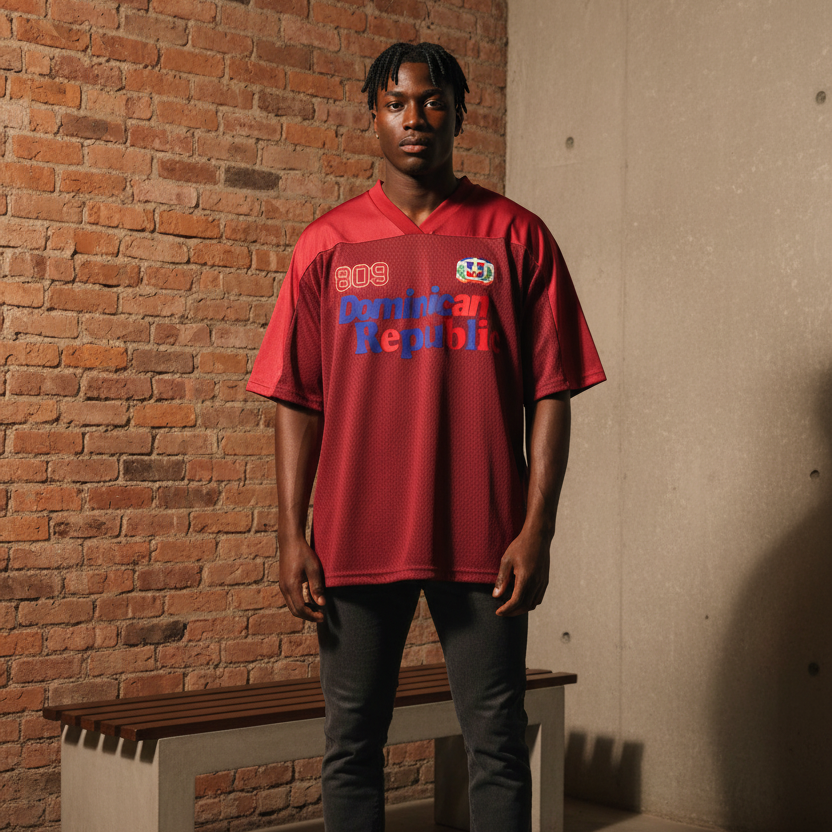 Dominican Republic Oversized Mesh V-Neck Soccer Jersey