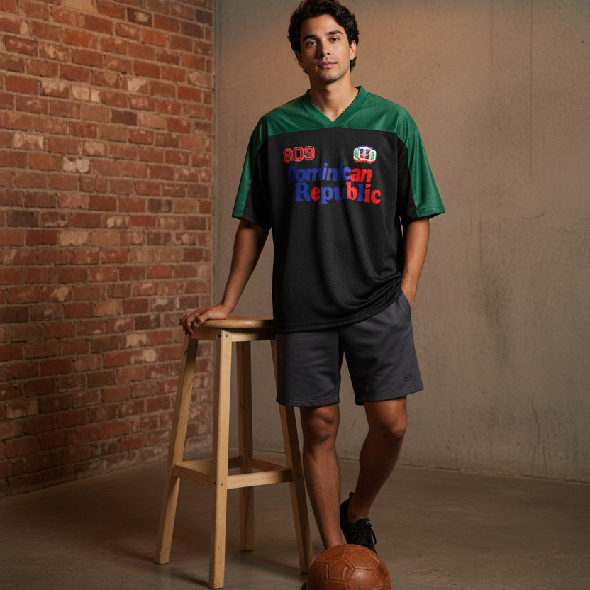 Dominican Republic Oversized Mesh V-Neck Soccer Jersey