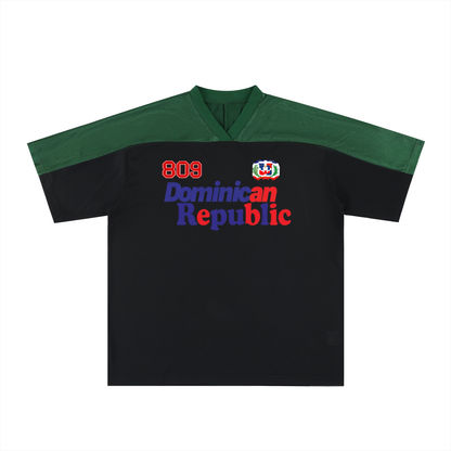 Dominican Republic Oversized Mesh V-Neck Soccer Jersey