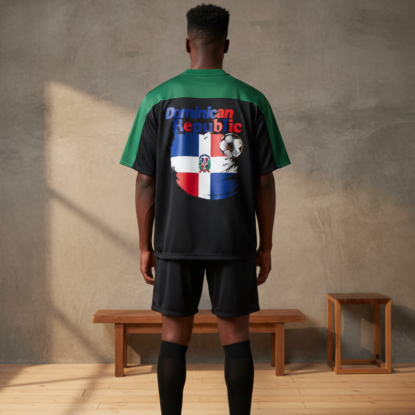 Dominican Republic Oversized Mesh V-Neck Soccer Jersey